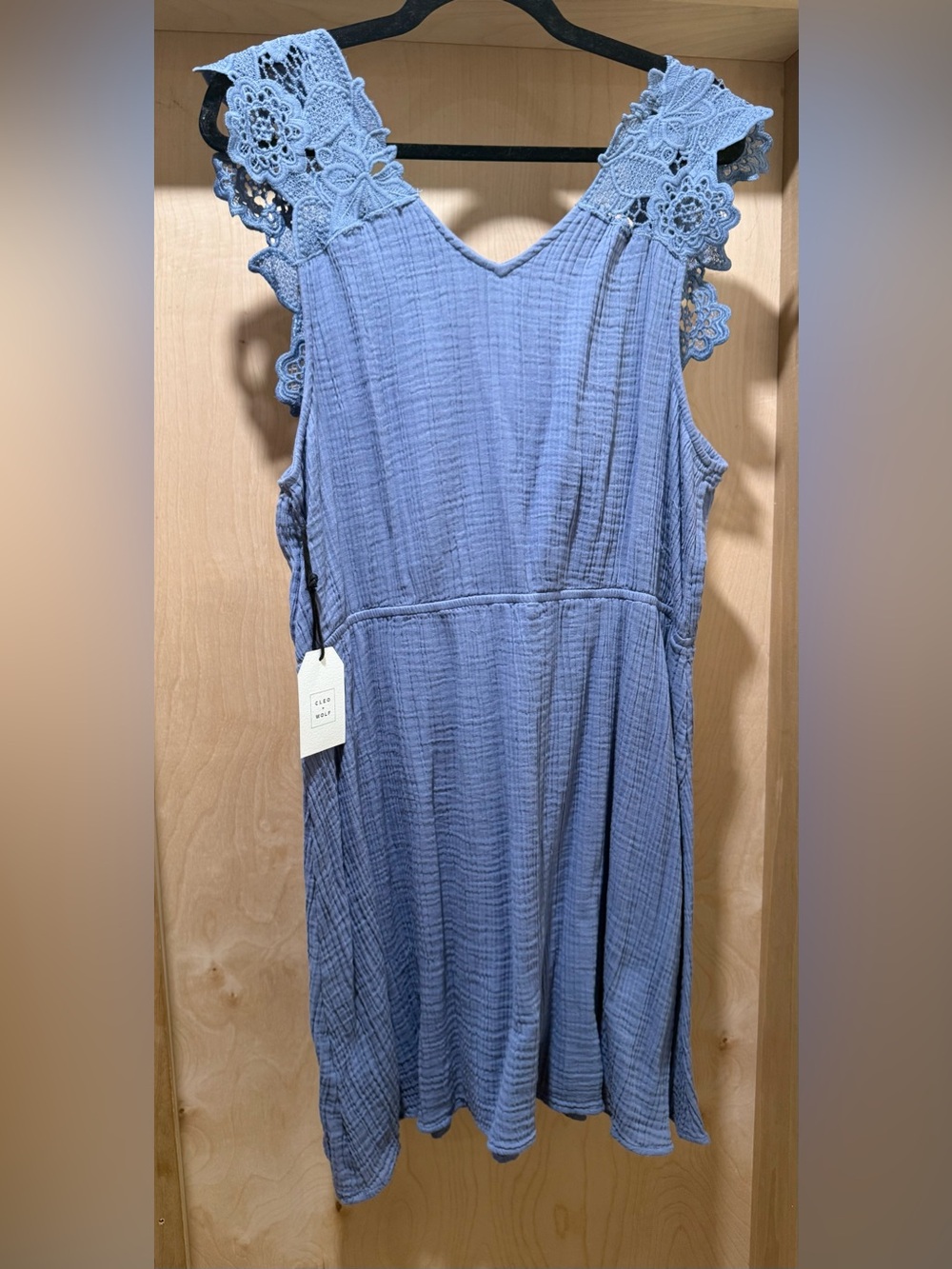 Cleo + Wolf Sleeveless 100% Cotton Gauze Dress in Dusty Blue Size Large New
